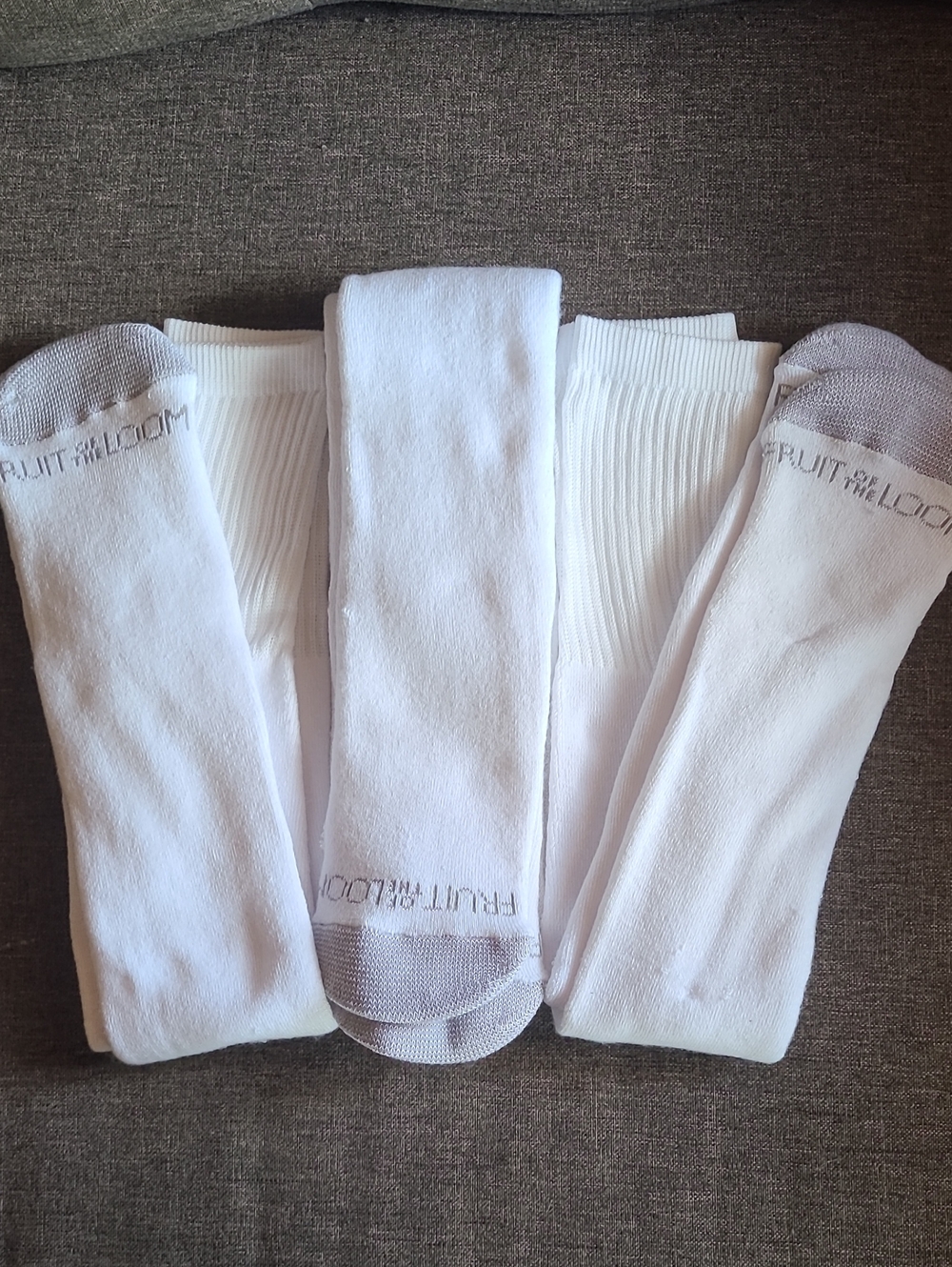 Fruit of the Loom Men's White Crew Athletic Socks with Gray Accents